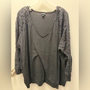 Torrid Charcoal V-Neck Sweater with Textured Sleeves